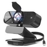 TRAUSI 2K HD Webcam with Auto Light Correction, Noise-Canceling Mic, Privacy Cover and Wide Angle Lens, Plug & Play USB Camera for Laptop/PC/Mac, Compatible with Zoom, Skype, Teams & Streaming Black R