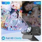 TRAUSI 2K HD Webcam with Auto Light Correction, Noise-Canceling Mic, Privacy Cover and Wide Angle Lens, Plug & Play USB Camera for Laptop/PC/Mac, Compatible with Zoom, Skype, Teams & Streaming Black R
