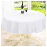 homing Round Vinyl Tablecloth, Waterproof Spillproof Plastic Flannel Backed Table Cloth, Wipe Clean Table Cover for Dining, Buffet Parties and Camping (White, 60\")