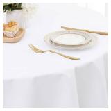 homing Round Vinyl Tablecloth, Waterproof Spillproof Plastic Flannel Backed Table Cloth, Wipe Clean Table Cover for Dining, Buffet Parties and Camping (White, 60\")