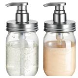 Amolliar Plastic Mason Jar Soap Dispenser with Pump Lid,16OZ Refillable BPA-Free Hand Soap Dispenser Set with Cute Lables, Farmhouse Decor for Kitchen Bathroom, Liquid Soap, Dish Soap