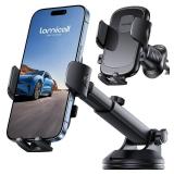 Lamicall Car Phone Holder Mount [3-in-1 Military-Grade Suction Cup] 360Â° Rotation Phone Holders for Your Car [Metal Hook] Cell Phone Car Mount Dashboard Vent Windshield Smartphone LeatherGrain