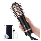 slopehill Mini Dual Voltage Hair Dryer Brush,1000 Watts Travel Hot Air Brush with European Plug, Ionic One Step Hair Dryer and Styler for Women for Home & Salon, Oval Barrel 2 Heat & 2 Speed Settings