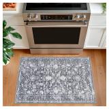 KILOCOCO Moroccan Small Area Rug 2x3 Entryway Rugs Printed Vintage Floral Washable Rug Non-Slip Kitchen Rug Indoor Door Mat, Accent Throw Small Rugs for Laundry Room Bedroom Entrance, Grey