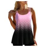 ROSEWE 2025 Tankini Swimsuits for Women, Double Straps Bathing Suits with Shorts, Modest Swim Dress Pink Black