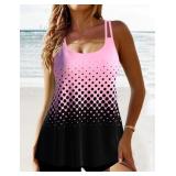 ROSEWE 2025 Tankini Swimsuits for Women, Double Straps Bathing Suits with Shorts, Modest Swim Dress Pink Black