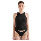SUUKSESS Women Padded Cotton Ribbed Tank Tops 2025 Sleeveless High Neck Racerback Basic Tops(Black, XL)