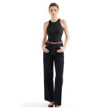 SUUKSESS Women Padded Cotton Ribbed Tank Tops 2025 Sleeveless High Neck Racerback Basic Tops(Black, XL)
