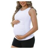 ATTRACO Womens Maternity Tank Tops with Built in Bra Sleeveless Pregnancy Tank Top White M