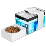 YUSMOO Automatic Cat Water Fountain with Food Bowl â 2.2L/74oz 2-in-1 Pet Water Dispenser & 304 Stainless Steel Bowl, Ultra-Quiet, LED Indicator, BPA-Free, Smart Shut-Off for Cats and Dogs