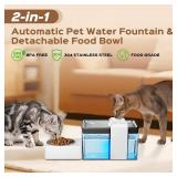 YUSMOO Automatic Cat Water Fountain with Food Bowl â 2.2L/74oz 2-in-1 Pet Water Dispenser & 304 Stainless Steel Bowl, Ultra-Quiet, LED Indicator, BPA-Free, Smart Shut-Off for Cats and Dogs