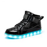 IGxx LED Light Up Shoes for Men USB Recharging High Top Sneakers Women Kids Glitter Black 8.5