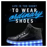 IGxx LED Light Up Shoes for Men USB Recharging High Top Sneakers Women Kids Glitter Black 8.5