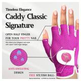 Caddy Classic Ladies Golf Glove Women | Half Finger Mesh Design for High Breathability | Premium Leather Construction for Comfortable Fit | Includes Stylish Magnetic Ball Marker