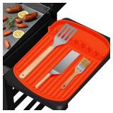 Silicone Griddle Tools Mat for Blackstone,16.9\"x 11.8\" Spatula Mat with Drip Pad,Heat-Resistant Grill BBQ Caddy Utensils Holder for Kitchen,Cooking & Countertop,Side Shelf Mat Blackstone Aceessories