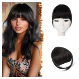 BARSDAR Real Human Hair Clip in Bangs - Human Hair Clip in Bangs for Women - Natural Black Thick Bangs Extensions Fringe with Temples Real Hair Bangs Hairpieces - Natural Black