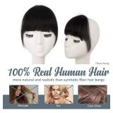 BARSDAR Real Human Hair Clip in Bangs - Human Hair Clip in Bangs for Women - Natural Black Thick Bangs Extensions Fringe with Temples Real Hair Bangs Hairpieces - Natural Black