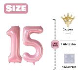 15 Number Balloon Pink 40 inch Big Foil Crown Helium 15th Balloons for 15 Year Old Boy Girl Birthday Party Decorations Wedding Anniversary Events Supplies