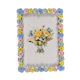 XinZhiRun Metal Picture Frame Silver Plated with Rainbow Flower Enamel Lovely Flowers Photo Frame 4 x 6 inch for Home Decor, Wall Mount and Tabletop Display, Art Gallery Gift (Colorful Flower, 4*6inch