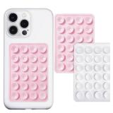 Anteel 2 Pack Silicone Suction Phone Case Mount, Silicon Adhesive Suction Cup Phone Mount, Non Slip Sticky Phone Grip for Cellphone, Strong Grip Holder for Selfies and Videos (LightPink&White)