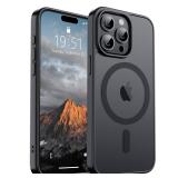 SUPFINE Magnetic for iPhone 15 Pro Max Case (Compatible with MagSafe) (Military Grade Drop Protection) Translucent Matte Shockproof Phone Cover, Black