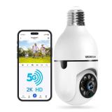 WESECUU Light Bulb Security Camera -5G& 2.4GHz WiFi 2K Security Cameras Wireless Outdoor Motion Detection and Alarm,Two-Way Talk,Color Night Vision,Human Detection, Bulb Camera Compatible with Alexa