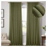 MIULEE Olive Green Faux Linen Blackout Curtain 96 Inch Long 2 Panels Set Rod Pocket/Back Tab/Pinch Pleated Floor to Ceiling Room Darkening Textured Black Out Track Drapes for Bedroom Living Room