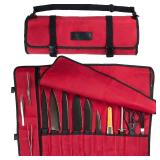 Asaya Canvas Chef Knife Roll Bag - 10 Knife Slots and a Large Zipper Pocket - Durable 10oz Canvas Knife Case with an Adjustable Shoulder Strap - Knives not Included (Red)