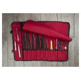 Asaya Canvas Chef Knife Roll Bag - 10 Knife Slots and a Large Zipper Pocket - Durable 10oz Canvas Knife Case with an Adjustable Shoulder Strap - Knives not Included (Red)