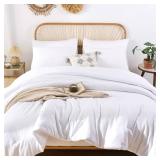 ROSGONIA White Queen Comforter Set, 3pcs(1 Boho White Comforter & 2 Pillowcases) All Season Soft Bedding Lightweight Bedspread Blanket Quilt