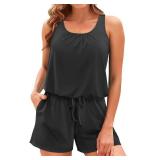 Tempt Me Romper One Piece Swimsuits with Short - Women Boyleg with Pockets Modest Bathing Suit 2025 Swimwear Black 22W