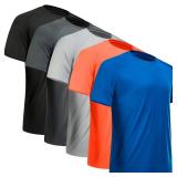 MCPORO Workout Shirts for Men Short Sleeve Quick Dry Athletic Gym Active T Shirt Moisture Wicking 5 Pack Black, Dark Grey, Light Grey, Blue, Orange XX-Large