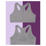 Fruit of the Loom Big Girls Stay Dry Racerback Sports Bra, Performance Sports Bra for Girls and Tweens with a Sustainable Fabric 2 Pack Stellar Orchid W Grey/Charcoal XL