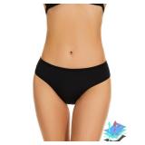 Leovqn Period Swimwear Leakproof Menstrual Bikini Waterproof Bottom UPF 50+ Swim Brief Light Flow - Teens Girls Women_Dark Black_L