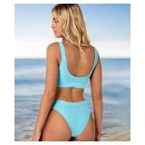 KerryKreey High Waisted Bikini Sets for Women Tummy Control Swimsuit Push Up Crop Top 2 Piece Teen Girls Bathing Suits Sky Blue