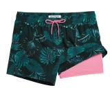 maamgic Mens Swim Trunks with Compression Liner Short Stretch Mens Bathing Suit Quick Dry Swimming Trunks Swimsuit Green Leaf Medium