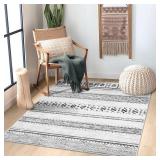 BESTSWEETIE 3x5 Area Rugs for Living Room Washable Moroccan Farmhouse Neutral Geometric Low Pile Non-Slip Soft Print Pattern Rug for Bedroom Kitchen Dining Room Entryway Grey/Black/Navy