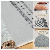 BESTSWEETIE 3x5 Area Rugs for Living Room Washable Moroccan Farmhouse Neutral Geometric Low Pile Non-Slip Soft Print Pattern Rug for Bedroom Kitchen Dining Room Entryway Grey/Black/Navy