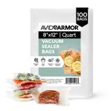 Avid Armor Vacuum Sealer Bags Quart 8x12 Inch 100 Pack for Food Saver, Seal a Meal Vacuum Seal Machines, Commercial Grade Heavy Duty BPA Free for Sous Vide and Meal Prep Precut Storage Bag