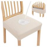 Smiry Waterproof Seat Covers for Dining Room Chairs Set of 6, Stretch Jacquard Removable Washable Chair Seat Slipcovers Protector, No Rear Covers, Beige