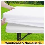 Smiry Picnic Table Cover with Bench Covers, Waterproof Elastic Fitted Polyester Tablecloths for 6 Ft Rectangle Tables, Washable Windproof Tablecloth for Camping, RV & Outdoor (White, 30x72 Inches)