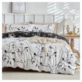 Lekesky Reversible Duvet Cover King Size, White Black Tree Branch Pattern Comforter Cover King 3pc Super Soft Microfiber Breathable Botanical Bedding Sets with Zipper Ties