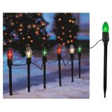 HUAZHQING UL 15 Lights C9 Pathway Stake Christmas Lights with 12 Inch Ground Stakes