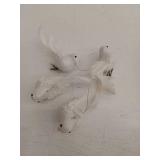 White Glittered Dove Ornaments with Feather Tails, Clip or Hang- Lot Of 4