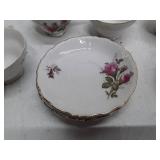 Porcelain Tea Set with Pink Rose Pattern and Gold Trim, 6 cups, 6 saucers