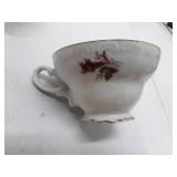 Porcelain Tea Set with Pink Rose Pattern and Gold Trim, 6 cups, 6 saucers