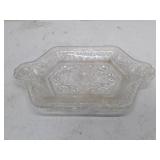 Clear Glass Butter Dish with Embossed Floral Pattern