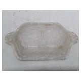 Clear Glass Butter Dish with Embossed Floral Pattern