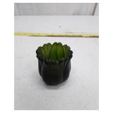Green Glass Votive Candle Holder with Scalloped Edge