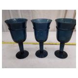 Blue Glass Goblets with Rope Design Set of 3